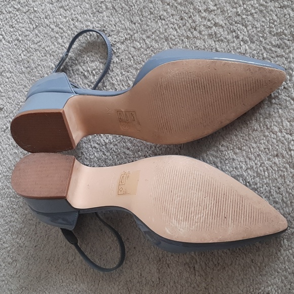 ALDO Lovely Blue Grey Patent Shoes - Pointy Toe, Ankle Strap, Cushion Insole - Picture 12 of 17